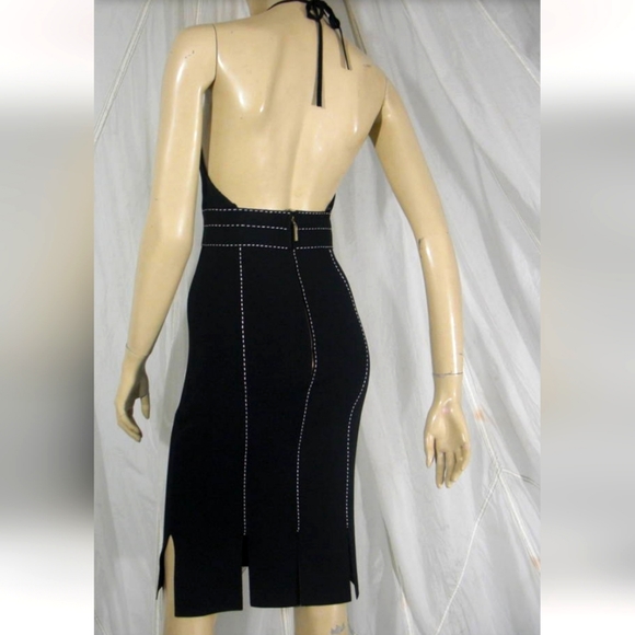 Herve Leger Black Neoprene Car Wash Dress with White Stitching - Picture 3 of 3
